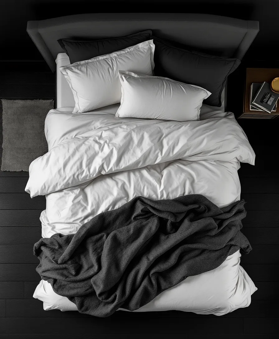 Overhead view of a styled bedroom